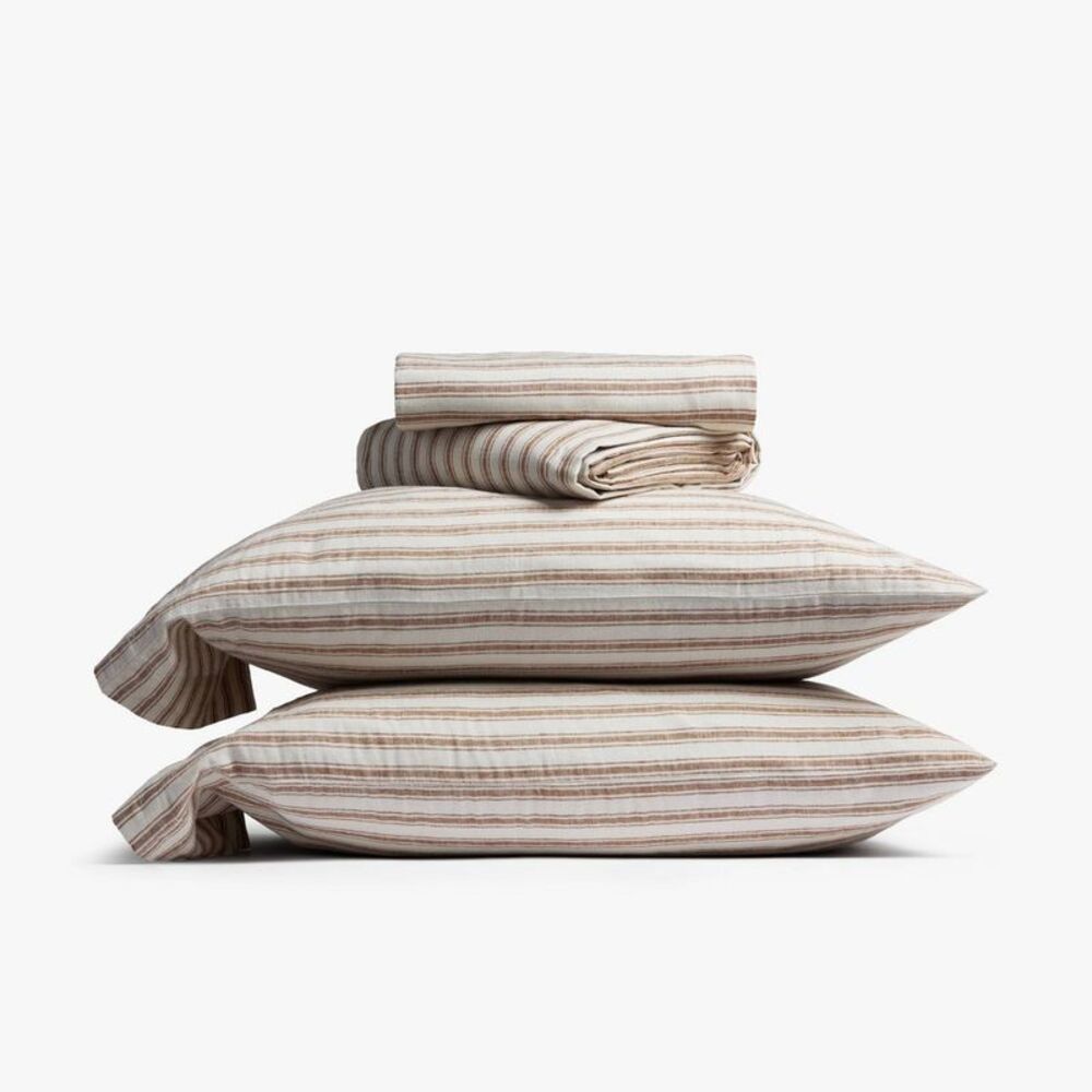 Queen Relaxed Linen Stripe Sheet Set Pecan & Parchment - Parachute for Target